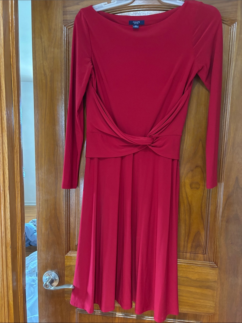 Chaps Red Long-Sleeve Twist-Front A-Line Dress